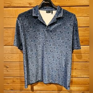 Men's Asos Blue Velour Paisley Collared Shirt Size Small